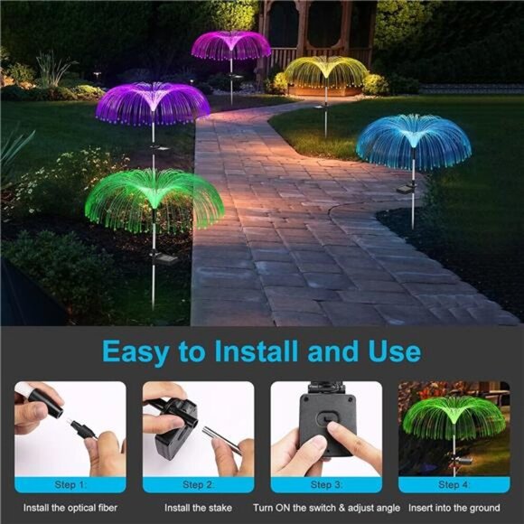 Solar Flower Lights Outdoor Garden Decorations Waterproof, 7 Color Changing - Picture 2 of 7